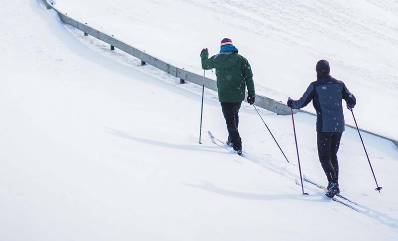 two skiers