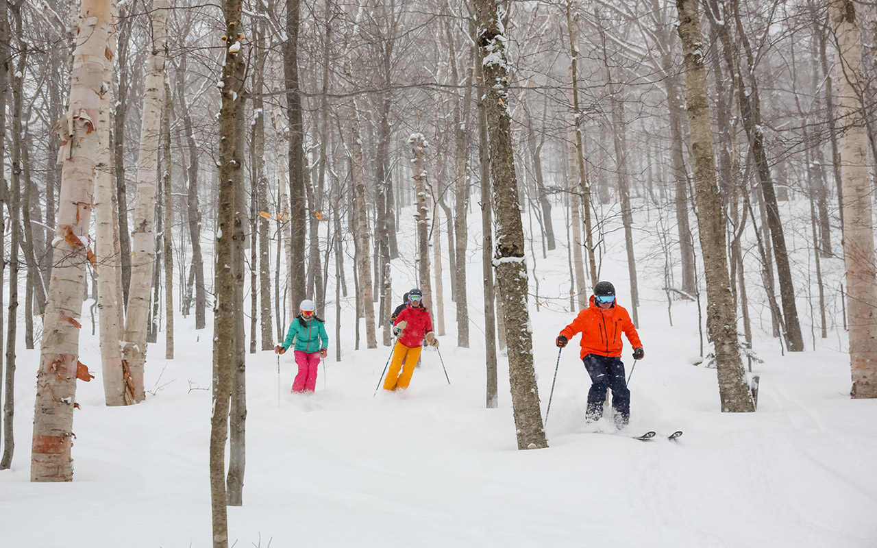 A family skiing