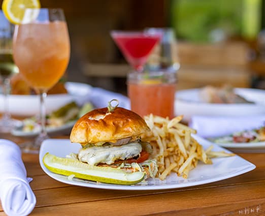 A burger and cocktails