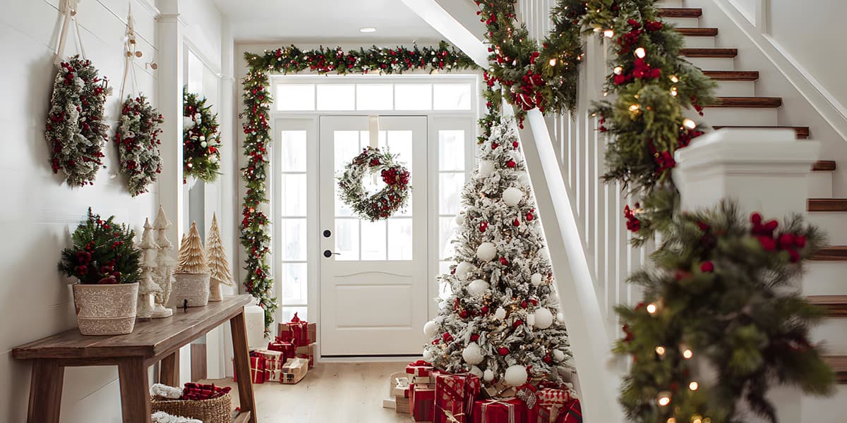 An interior with holiday decorations